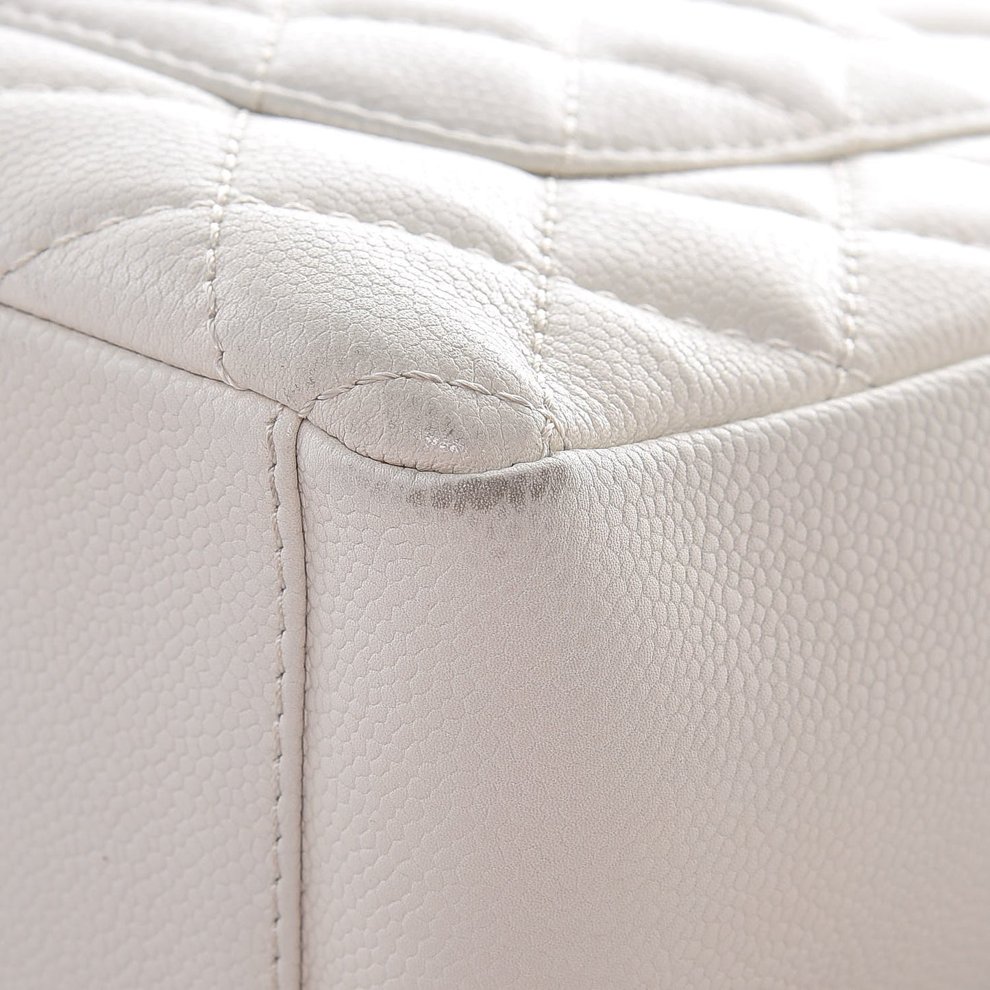 Caviar Quilted Petit Shopping Tote PST White