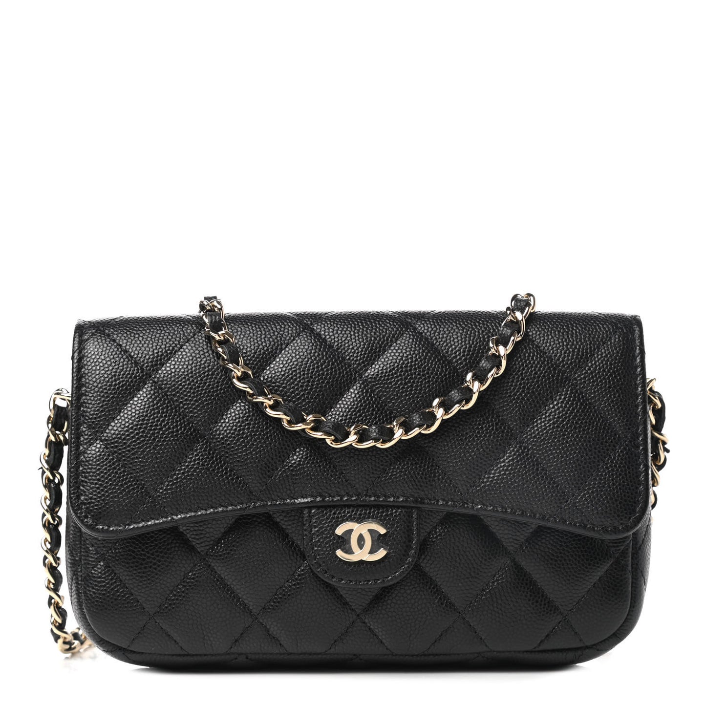 Caviar Quilted Flap Phone Holder With Chain Black