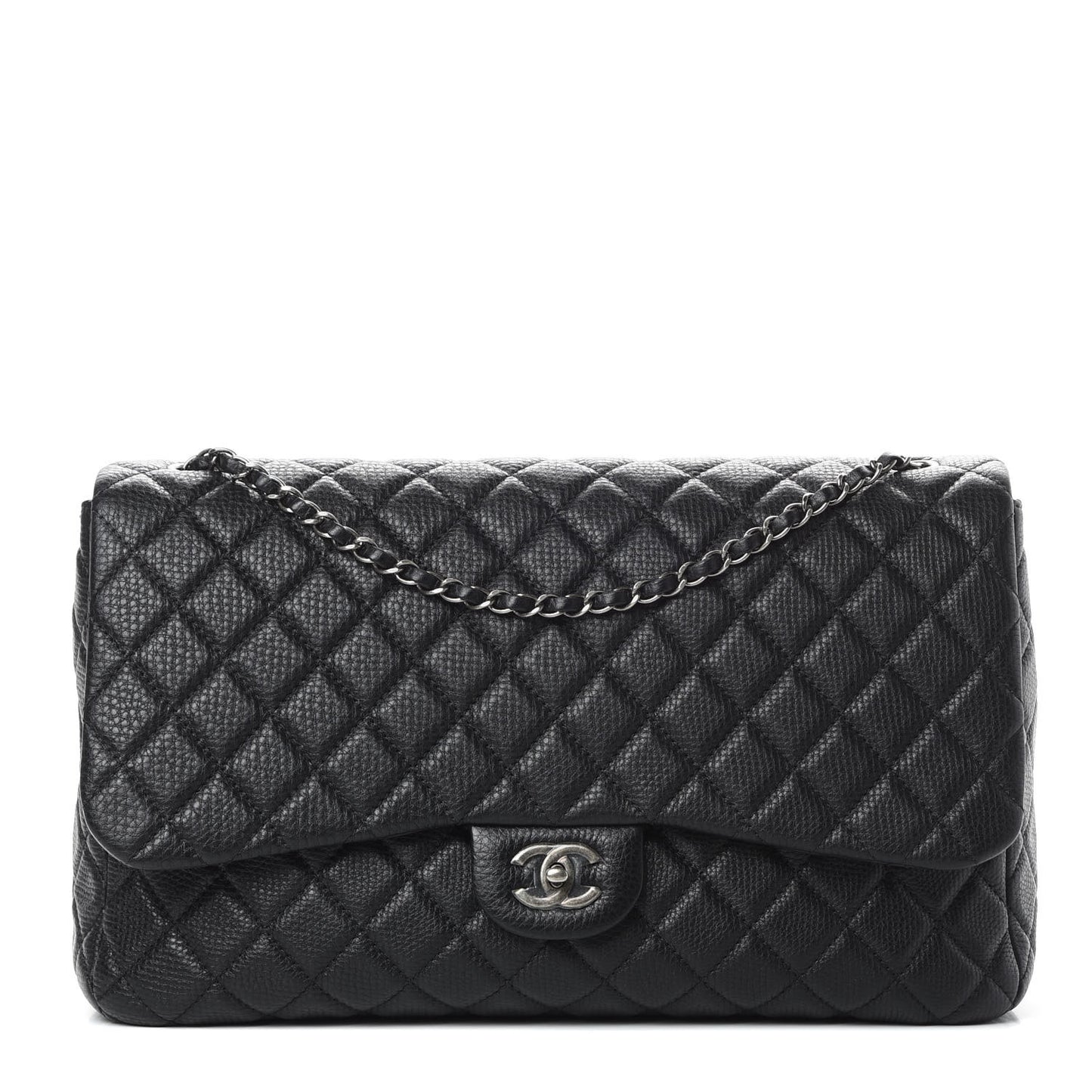 Grained Calfskin Quilted Small XXL Travel Flap Bag Black