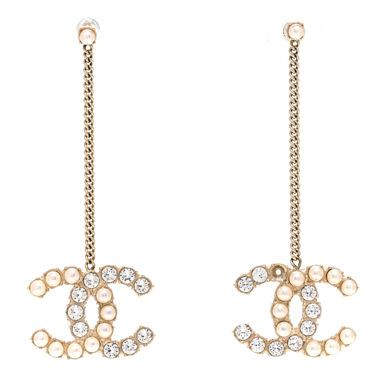 Crystal Pearl Dazzling Domino Drop Earrings Matte Gold