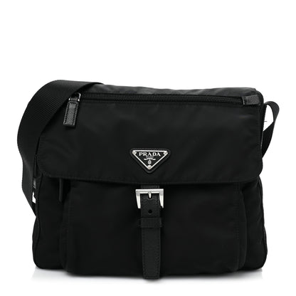 Prada Nylon Vela Saffiano Single Buckle Messenger Shoulder Bag Black 1 of 10