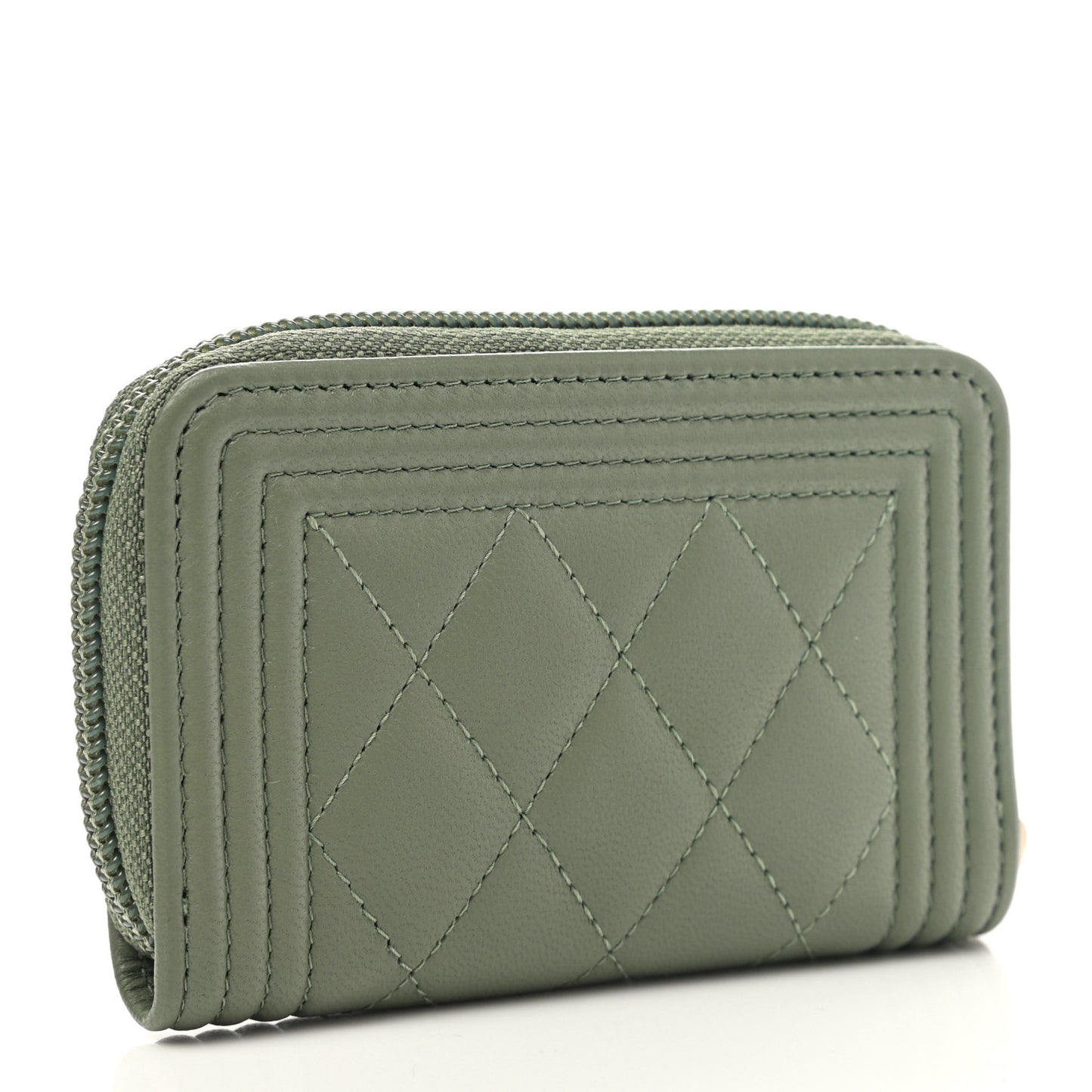 Lambskin Quilted Boy Zip Around Coin Purse Wallet Light Green
