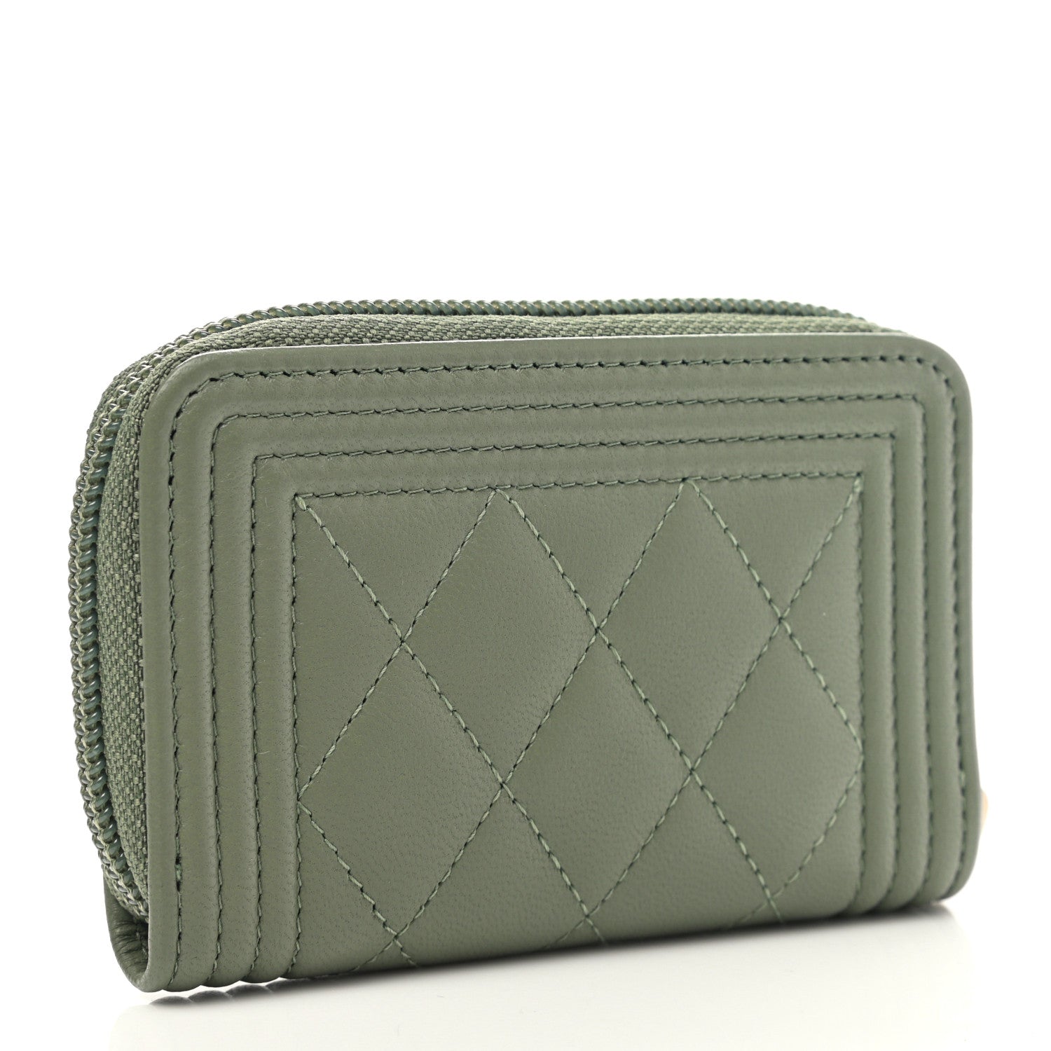 Chanel Lambskin Quilted Boy Zip Around Coin Purse Wallet Light Green 3 of 8