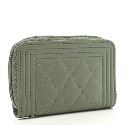 Chanel Lambskin Quilted Boy Zip Around Coin Purse Wallet Light Green 3 of 8