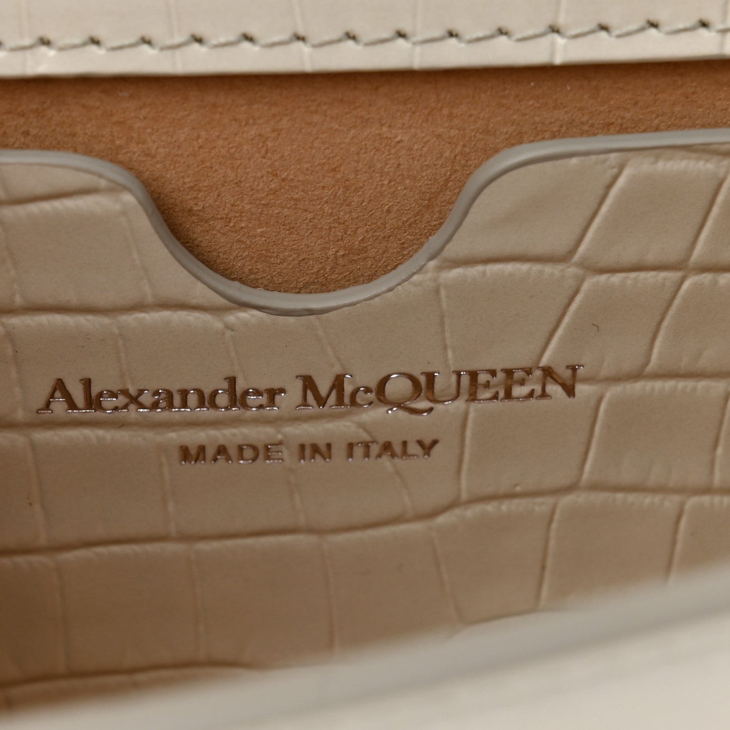 Alexander McQueen Calfskin Shiny Crocodile Embossed Mini Ombrè Jeweled Satchel Ivory Grey 6 of 12