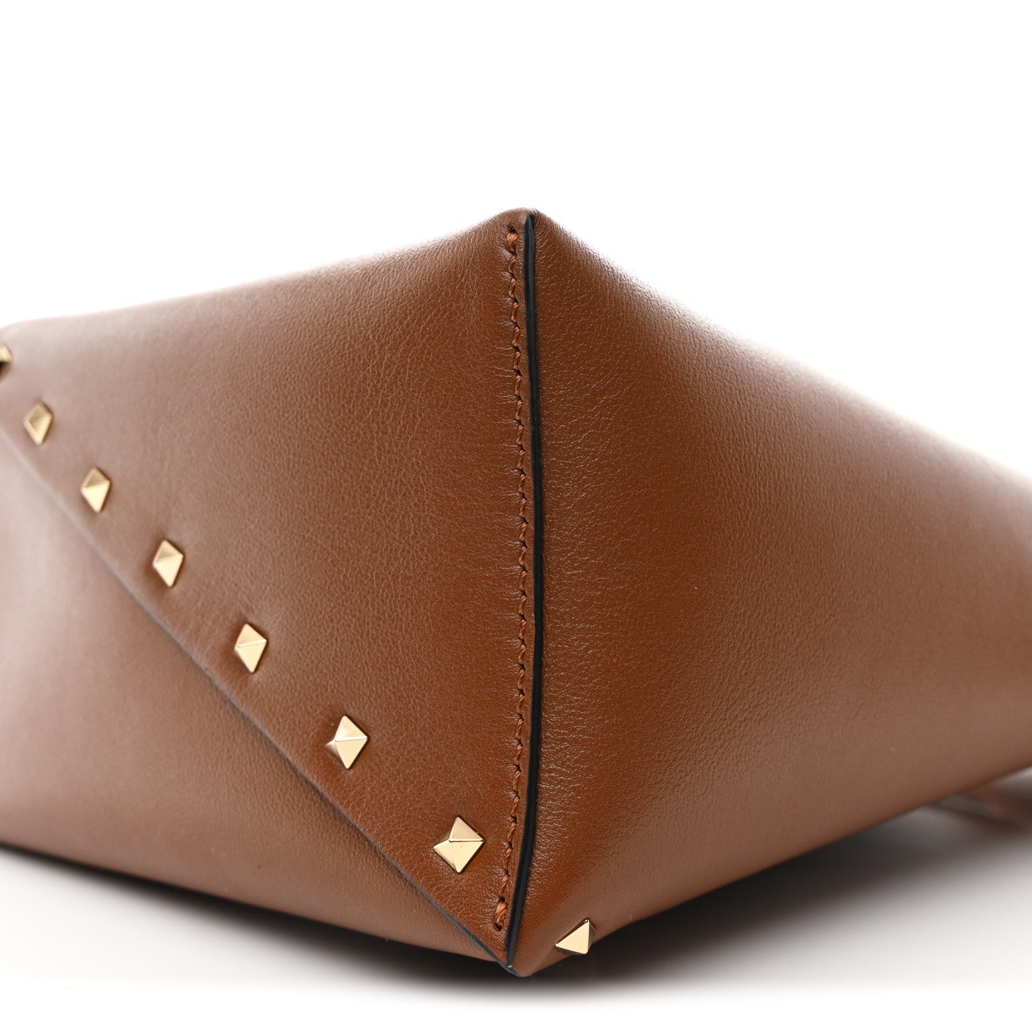 Valentino Garavani Calfskin Rockstud Wispy Bucket Bag Tobacco 10 of 12
