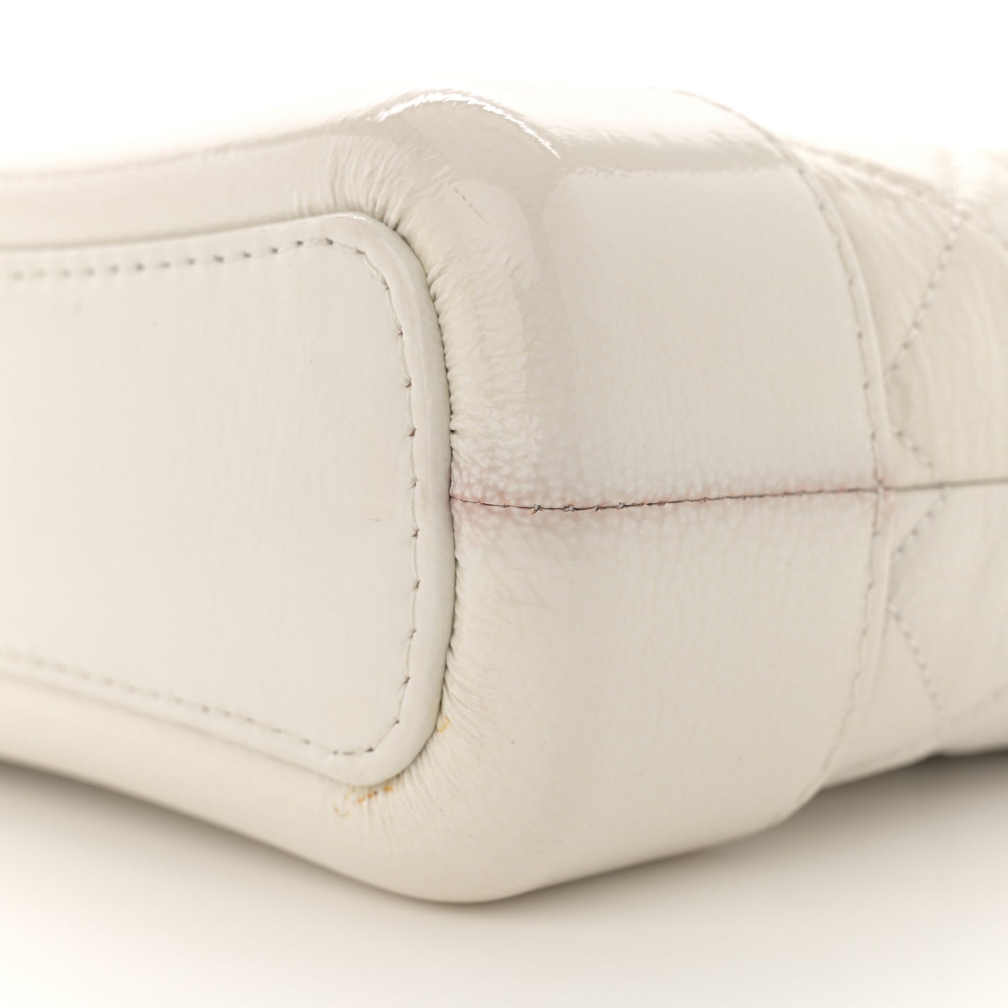 Patent Goatskin Quilted Small Gabrielle Hobo White