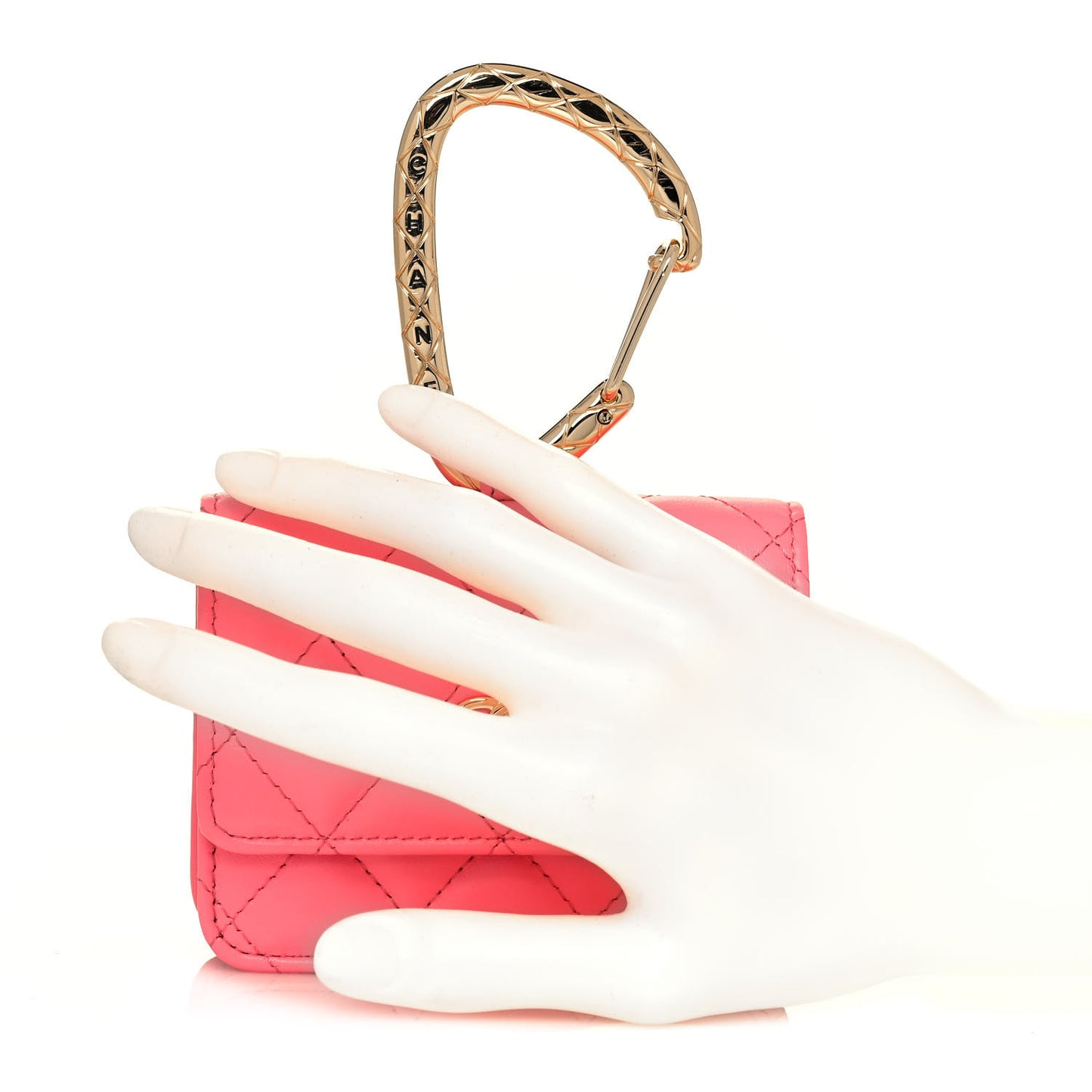 Lambskin Quilted CC Hook Card Holder Pink