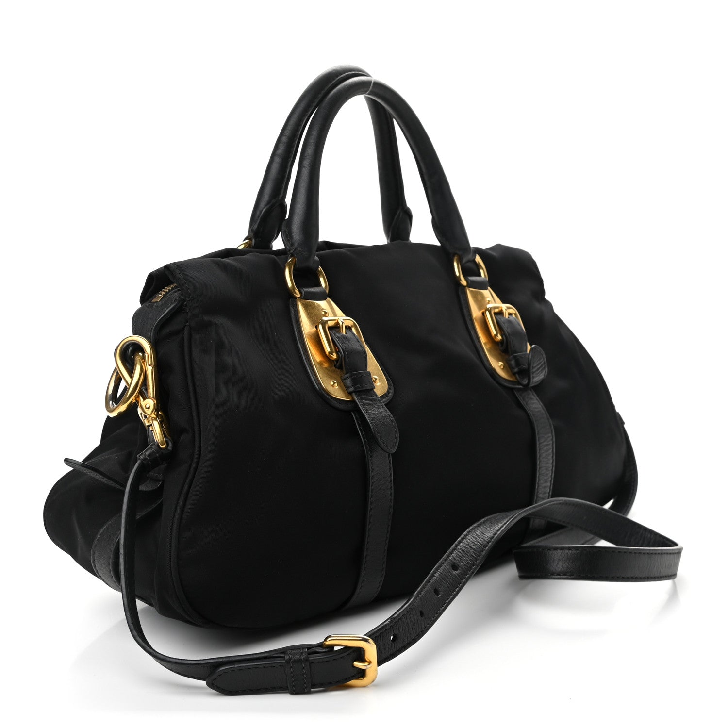 Prada Tessuto Nylon Soft Calfskin Shopping Satchel Black 3 of 9