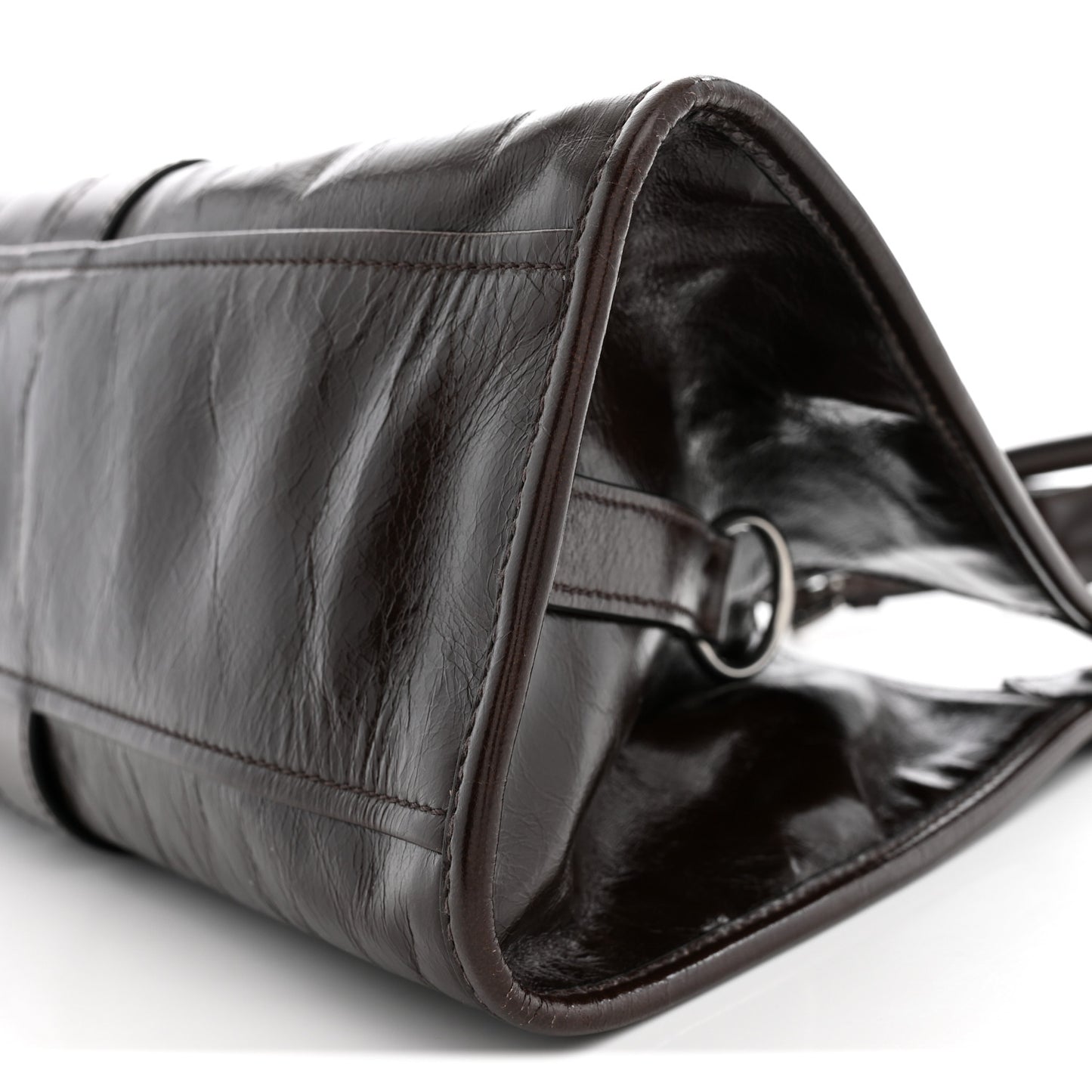 Glossy Calfskin Medium Tote Bag Dark Brown