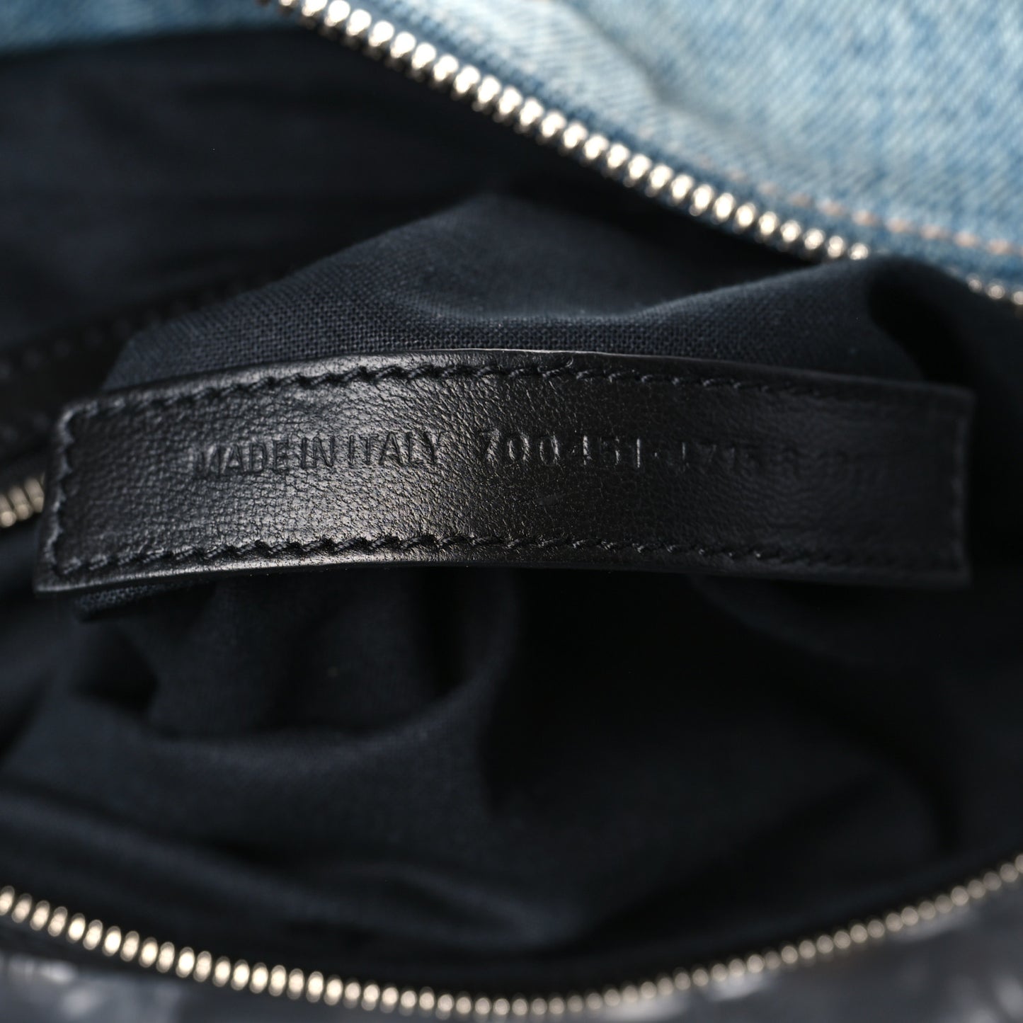 Washed Frayed Denim Crystal Neo Cagole City Handbag Blue