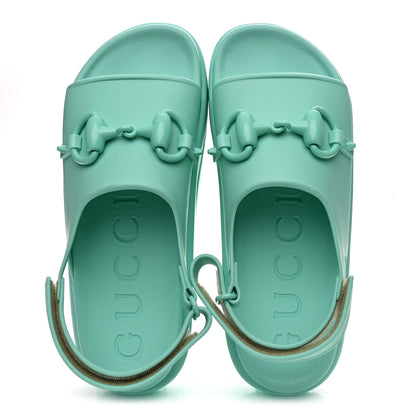 Gucci Soft Rubber Horsebit Womens Slingback Sandals 39 Teal Cyan 2 of 9