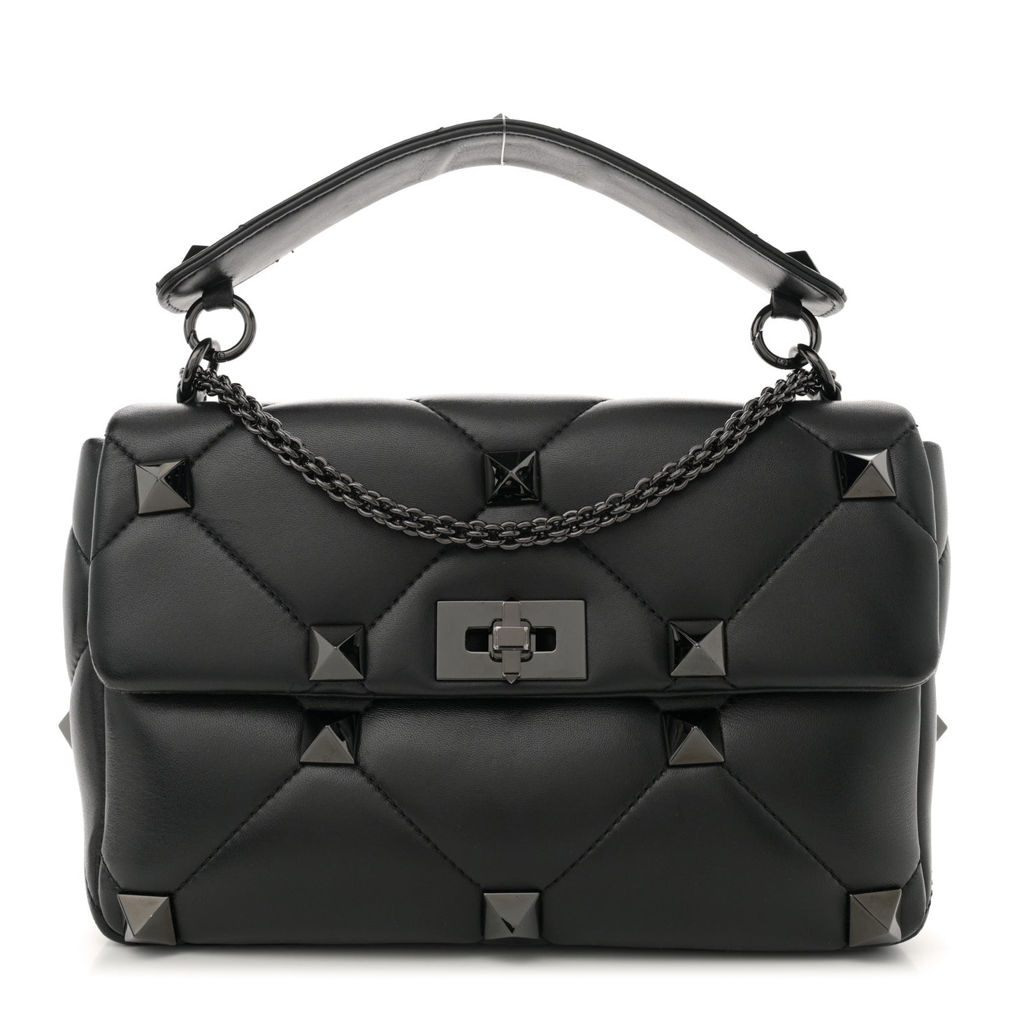 Nappa Monochrome Medium Roman Stud Shoulder Bag Black