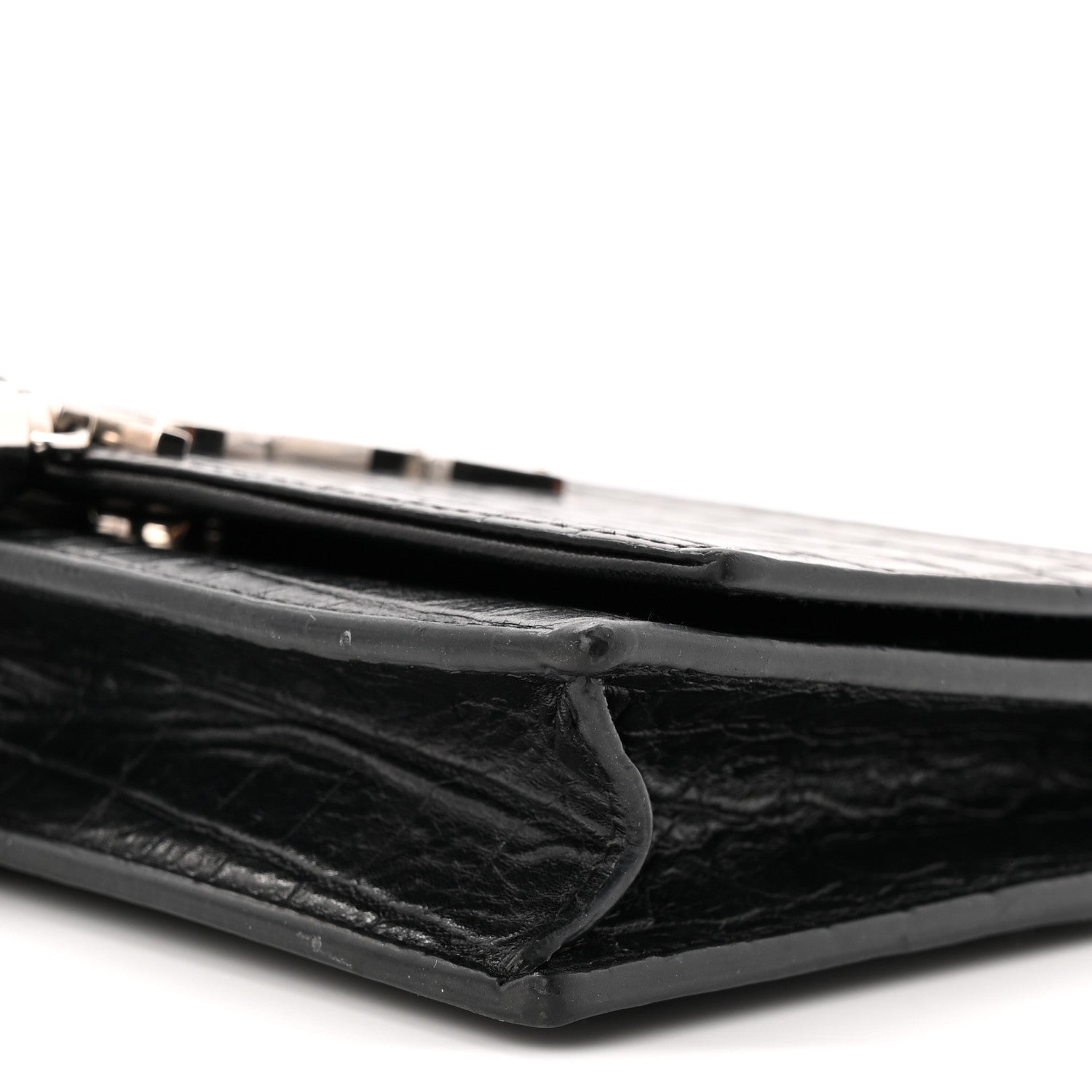 Saint Laurent Calfskin Crocodile Embossed Kate Monogram Tassel Chain Wallet Black 9 of 9
