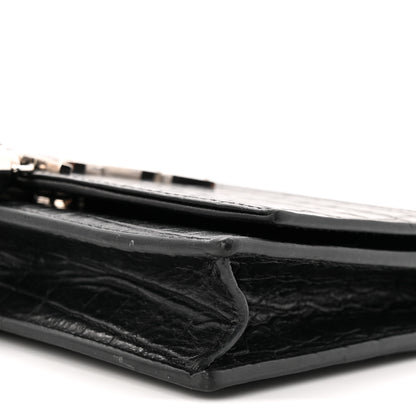 Saint Laurent Calfskin Crocodile Embossed Kate Monogram Tassel Chain Wallet Black 9 of 9