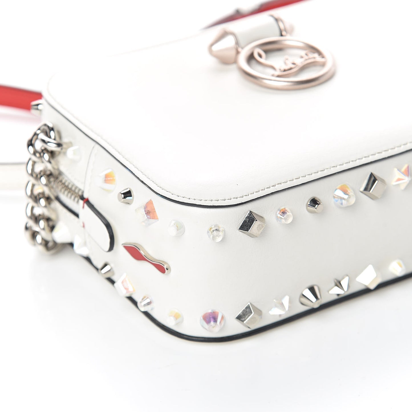 Vintage Trashmix Calfskin Spikes Mini Rubylou Crossbody White