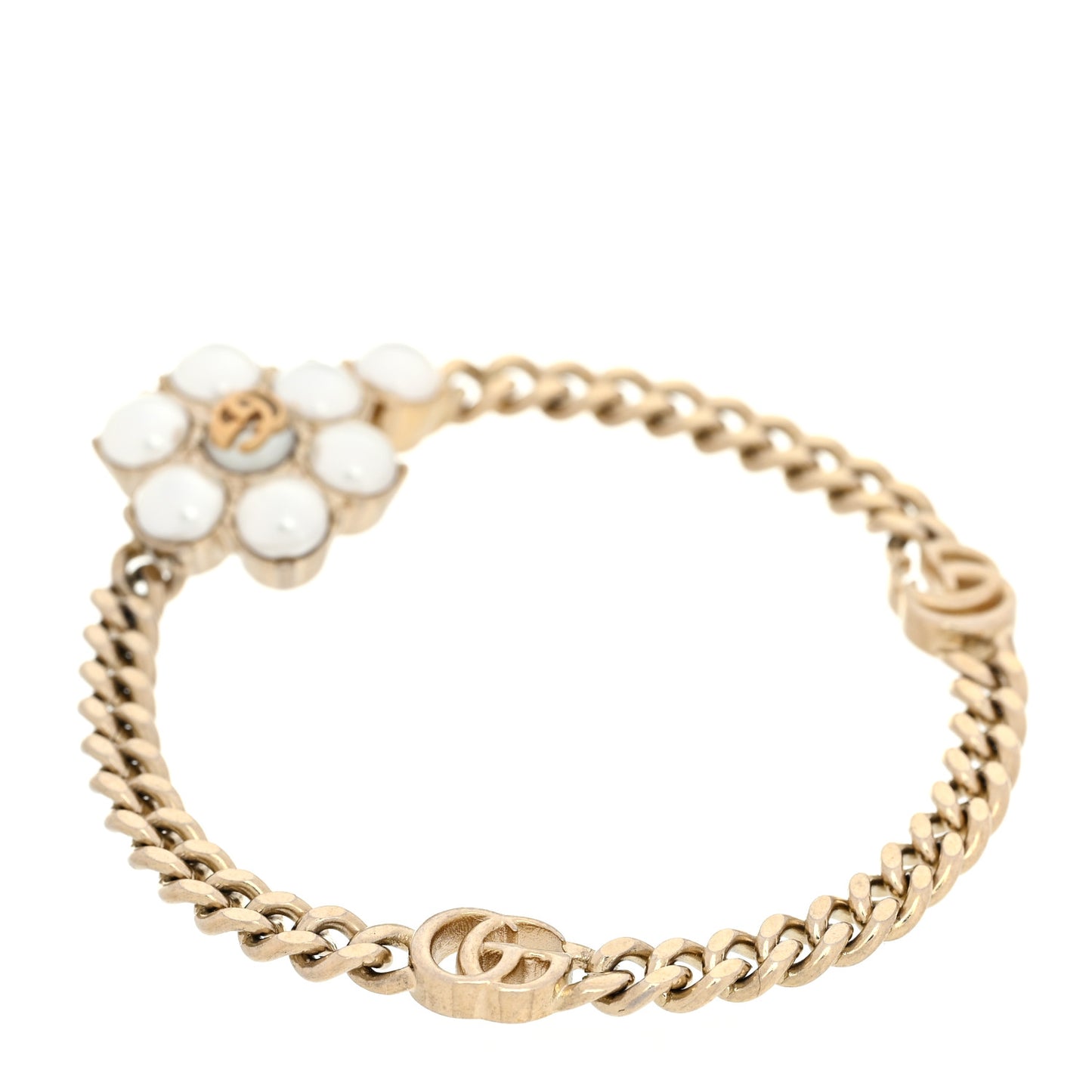 Pearl GG Marmont Bracelet Aged Gold Pearl Cream