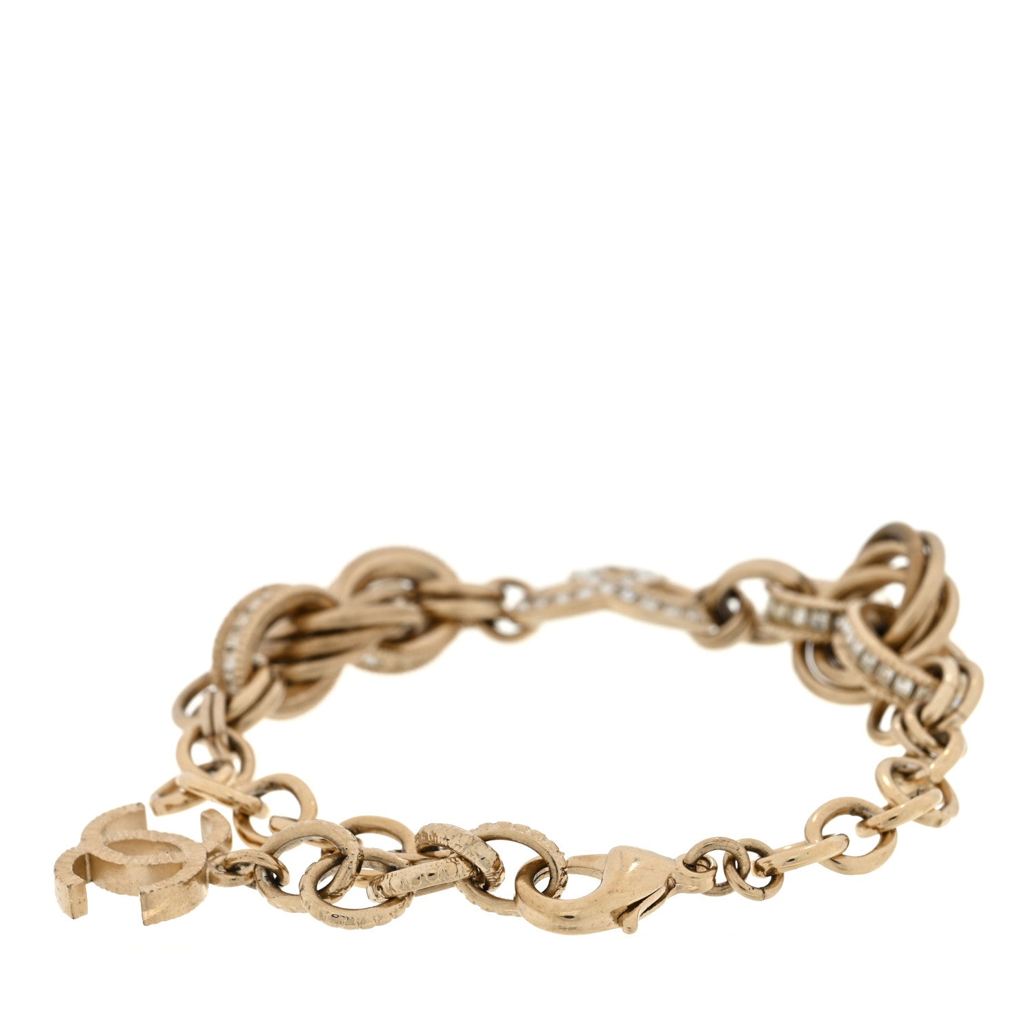 Chanel Crystal CC Chain Link Bracelet Gold 2 of 3