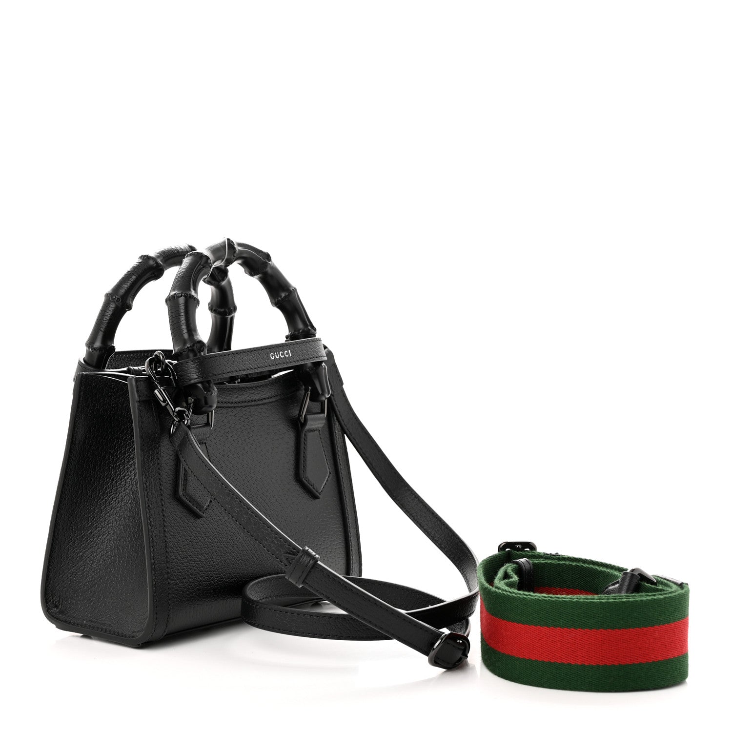 Gucci Textured Dollar Calfskin Web Monochrome Mini Diana Tote Bag Black 3 of 11