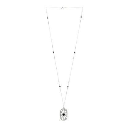 Tiffany Sterling Silver Black Onyx Pearl Ziegfeld Daisy Pendant Necklace 2 of 4