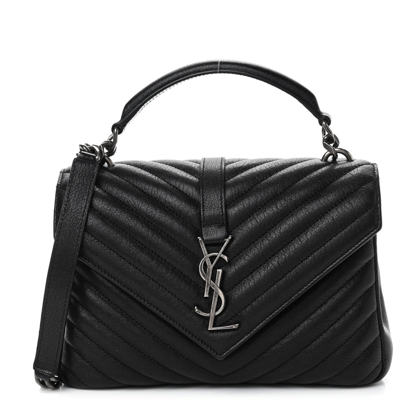 Sheepskin Matelasse Chevron Monogram Medium College Bag Black