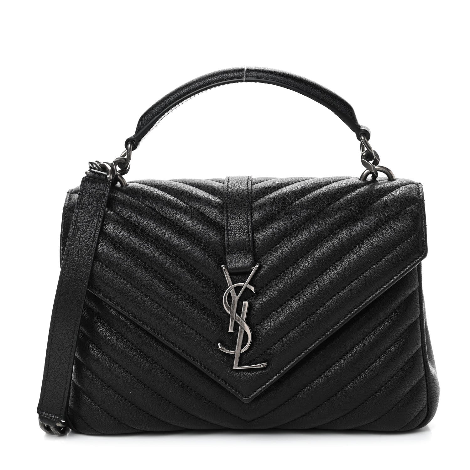 Saint Laurent Sheepskin Matelasse Chevron Monogram Medium College Bag Black 1 of 5