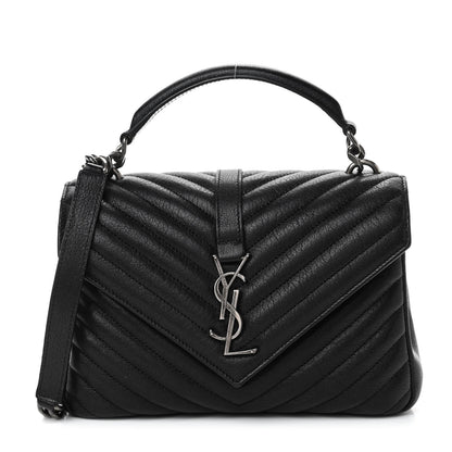 Saint Laurent Sheepskin Matelasse Chevron Monogram Medium College Bag Black 1 of 5