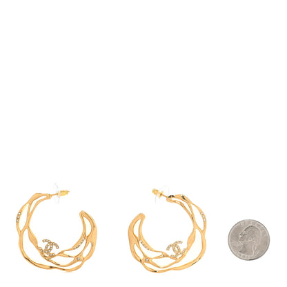 Chanel Crystal CC Diamantes Hoop Earrings Gold 2 of 5
