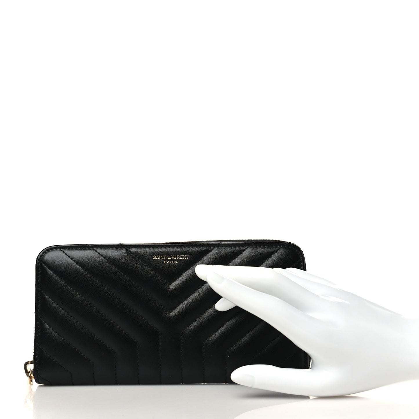 Calfskin Y Quilted Joan Zip Around Wallet Black