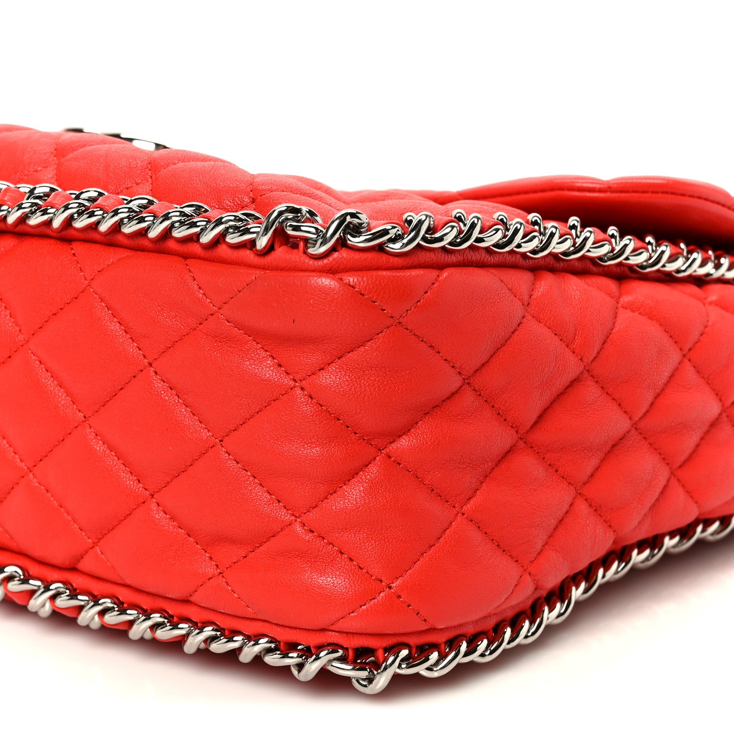 Washed Lambskin Quilted Maxi Chain Around Flap Red