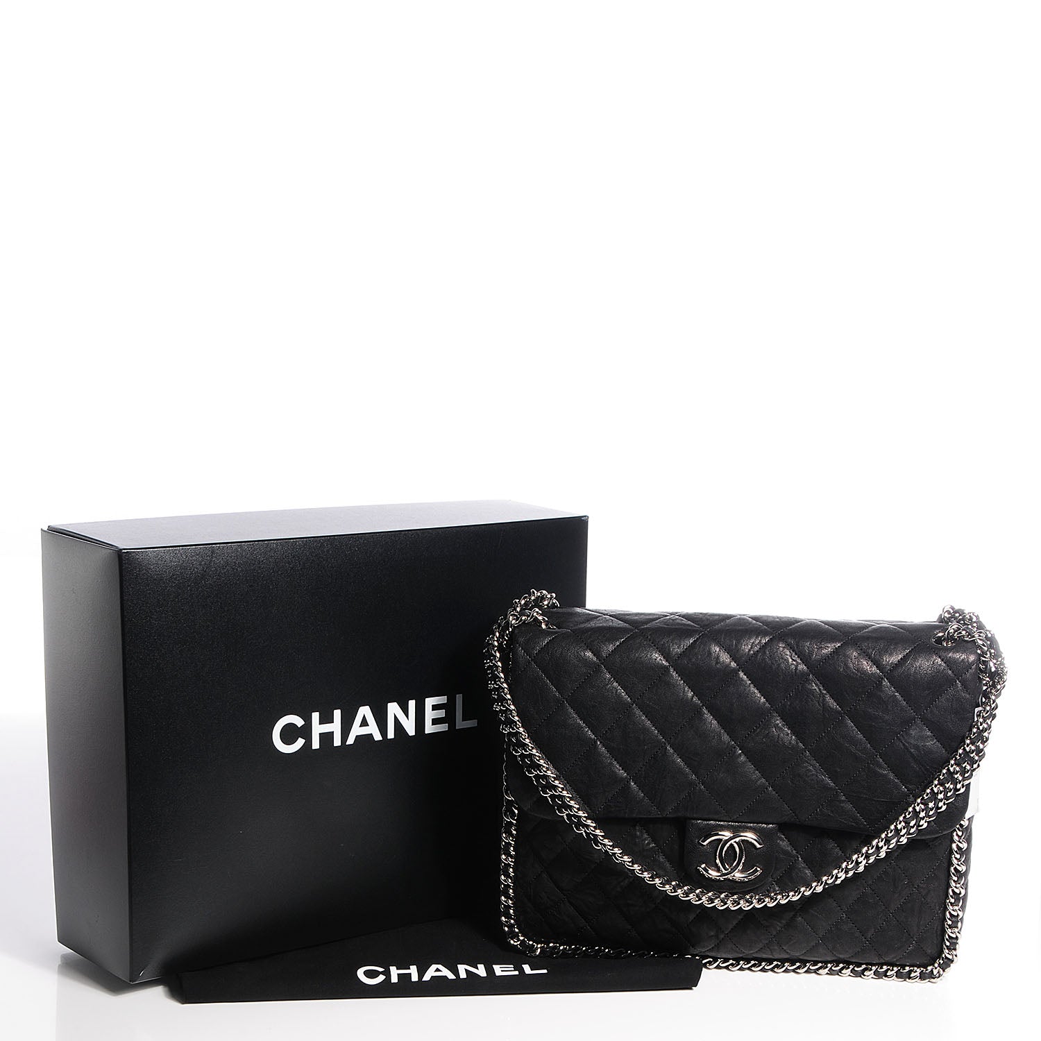 Chanel Washed Lambskin Chain Around Maxi Flap Bag Black 5 of 8
