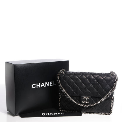 Chanel Washed Lambskin Chain Around Maxi Flap Bag Black 5 of 8