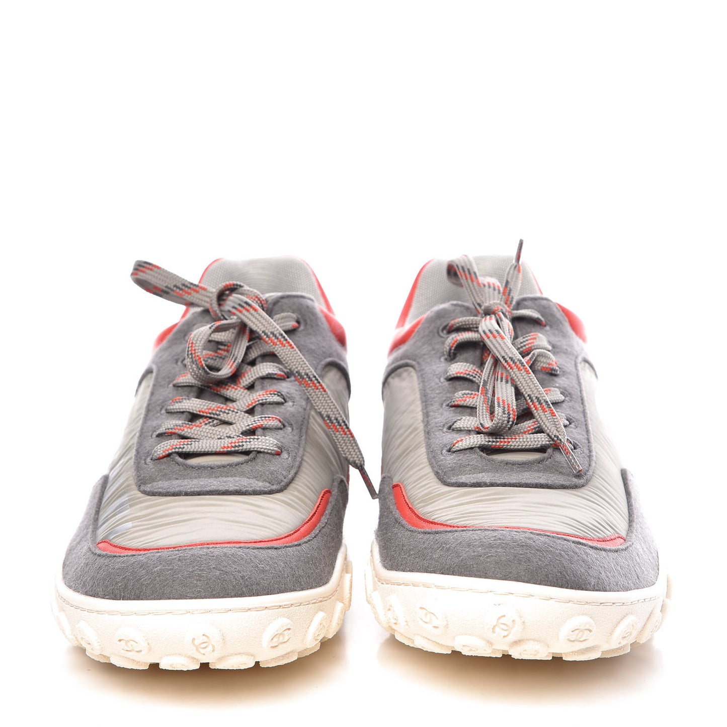 Nylon Calfskin Suede Mens CC Sneakers 45 Grey Red