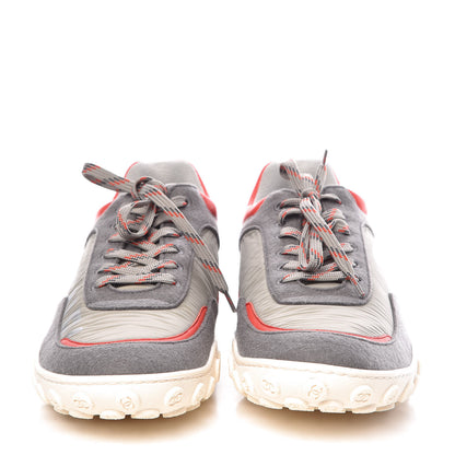 Chanel Nylon Calfskin Suede Mens CC Sneakers 45 Grey Red 2 of 11