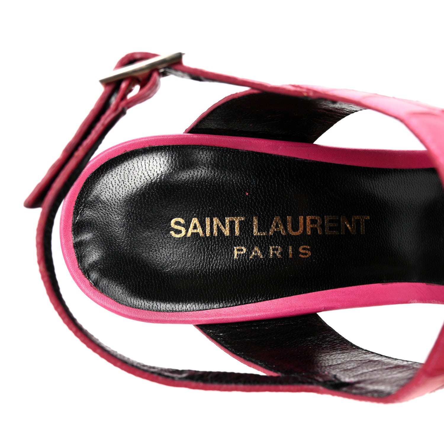 Saint Laurent Calfskin Crocodile Embossed 80 Platform Ankle Strap Sandals 37.5 Bubblegum 8 of 9