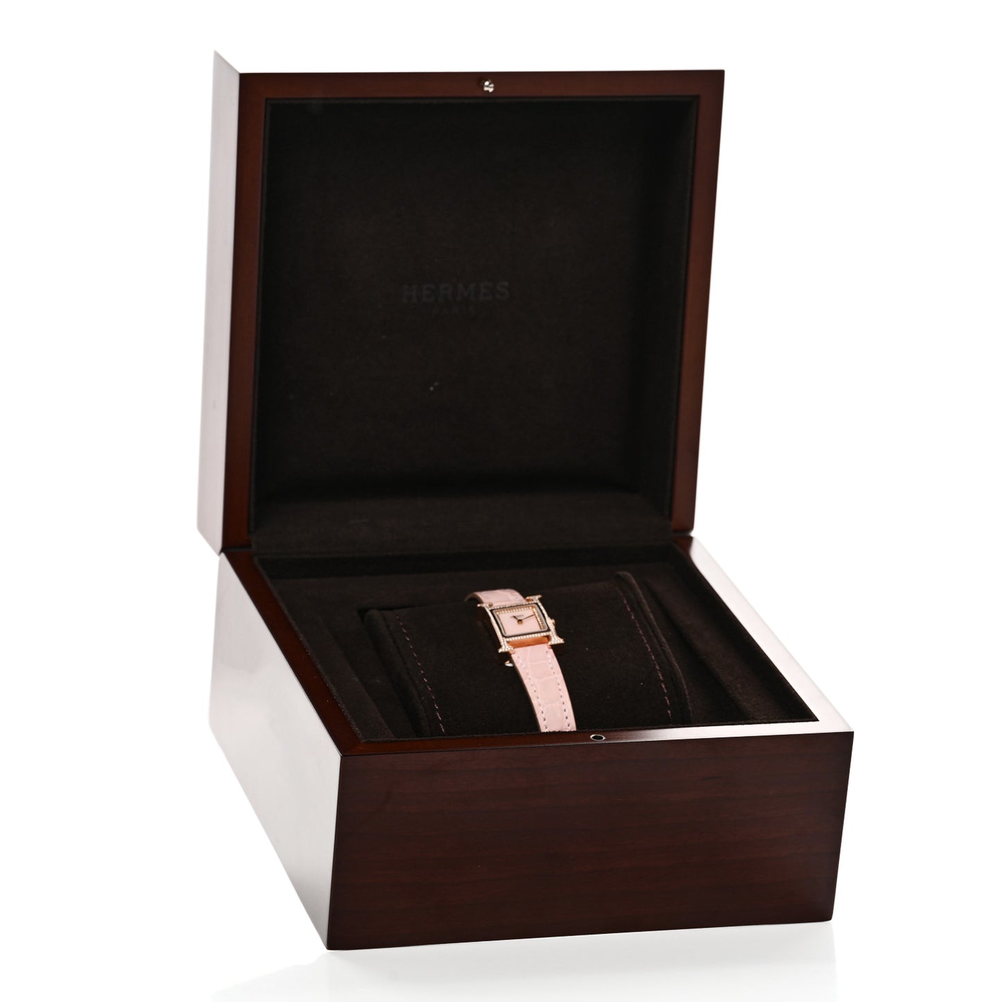 18K Rose Gold Alligator Diamond Bezel Rose Opal 17.2mm Heure H Hour Quartz Watch Rose Pale