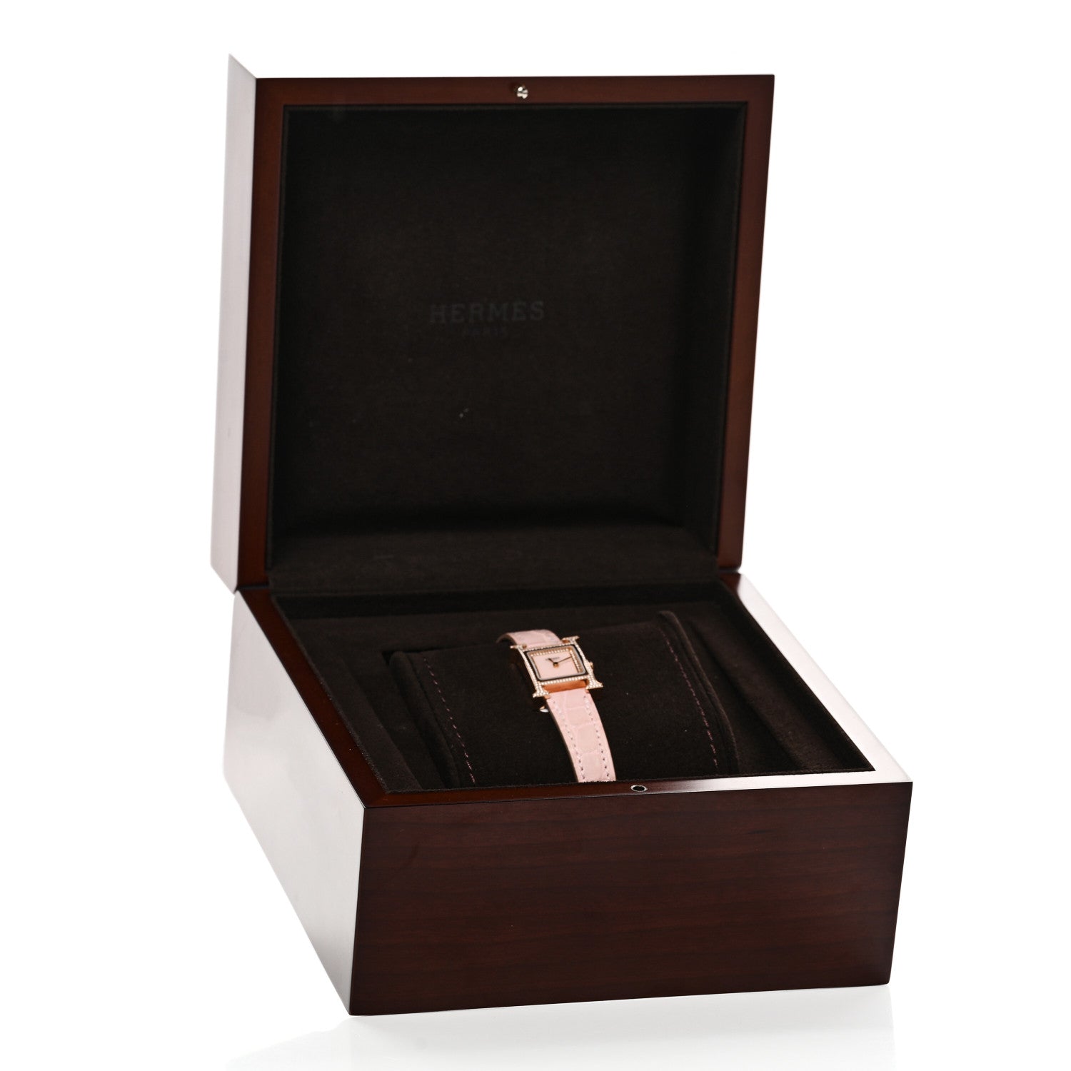 Hermes 18K Rose Gold Alligator Diamond Bezel Rose Opal 17.2mm Heure H Hour Quartz Watch Rose Pale 5 of 5