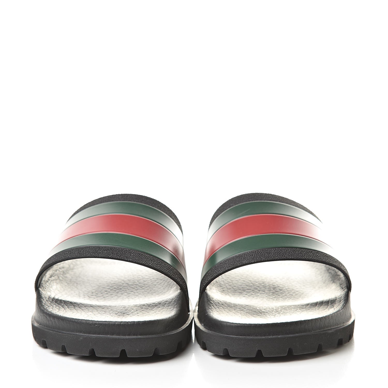 Gucci Rubber Web Mens Lug Sole Slide Sandals 9 Black Green Red 2 of 7