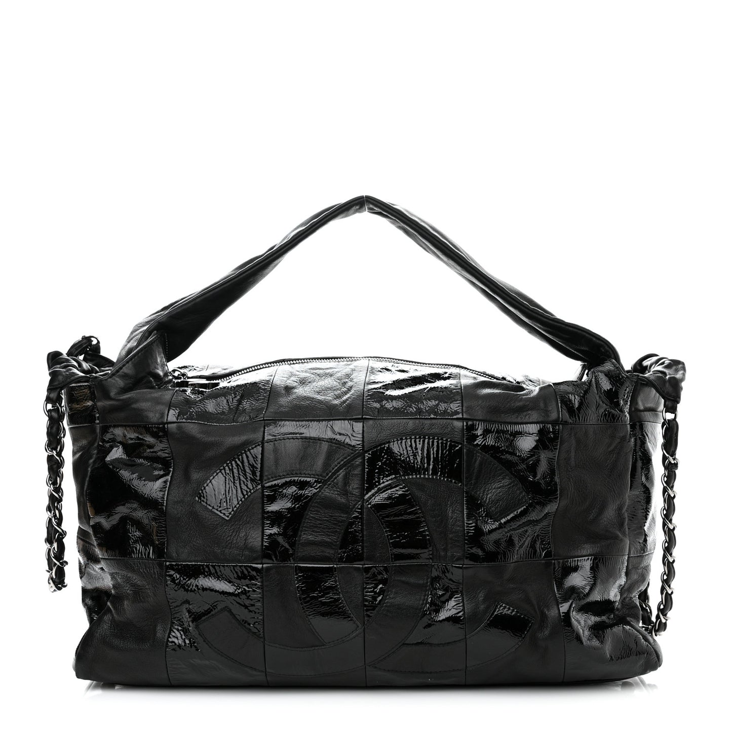 Lambskin Patent Calfskin Brooklyn Patchwork Hobo Black