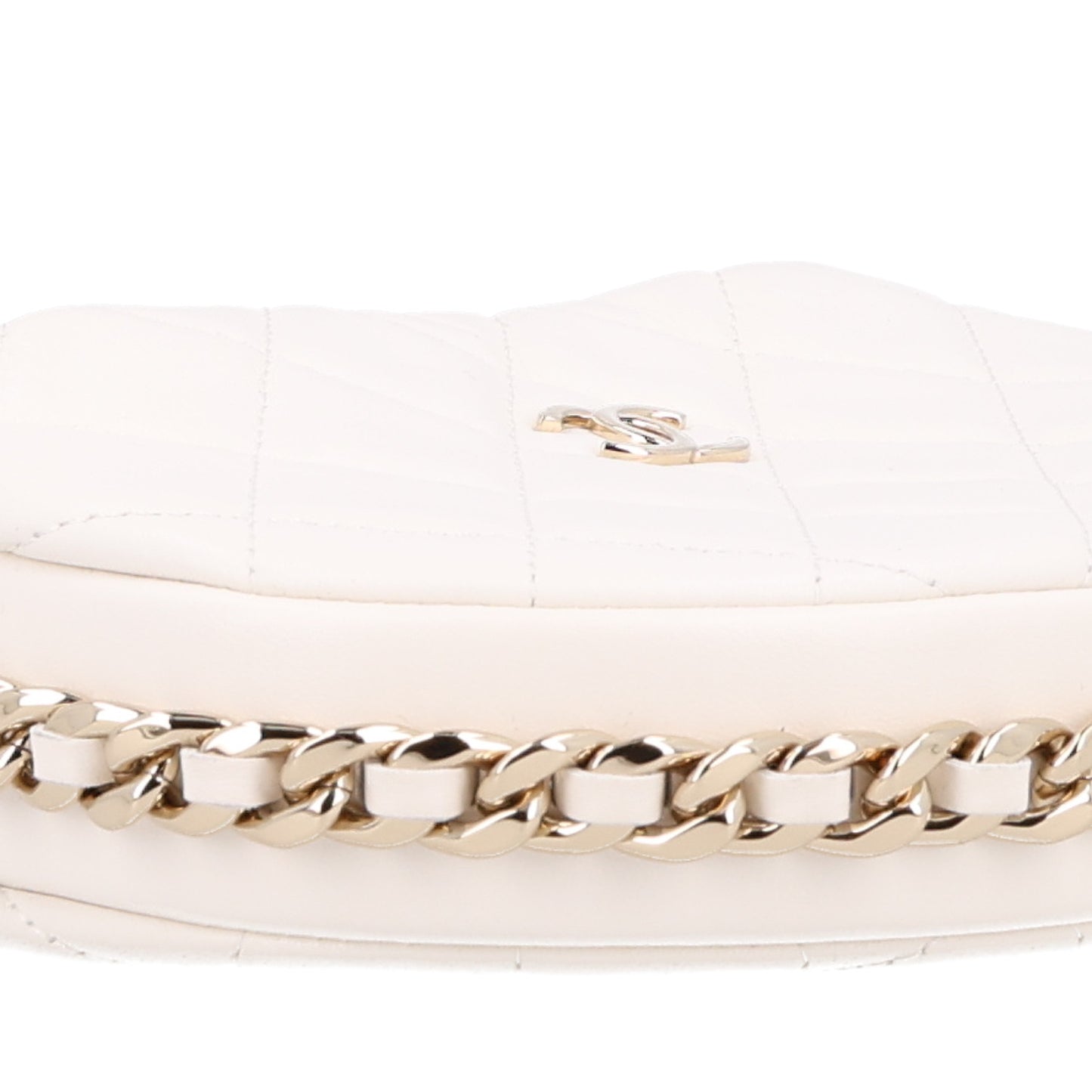 Lambskin Quilted Chain Around Pouch Hobo White