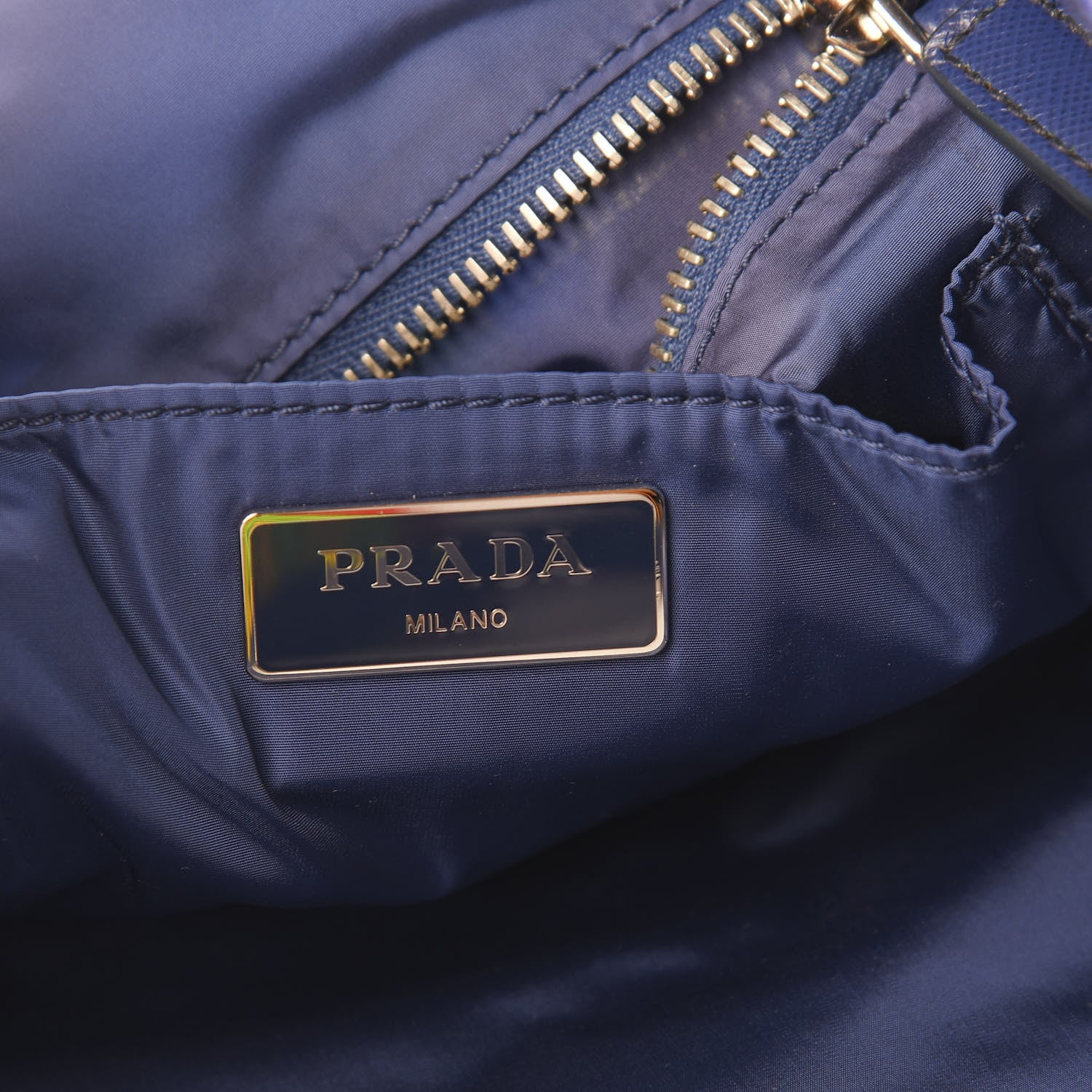 Prada Tessuto Nylon Saffiano Floral Print Tote Bluette Dis Primule 7 of 10