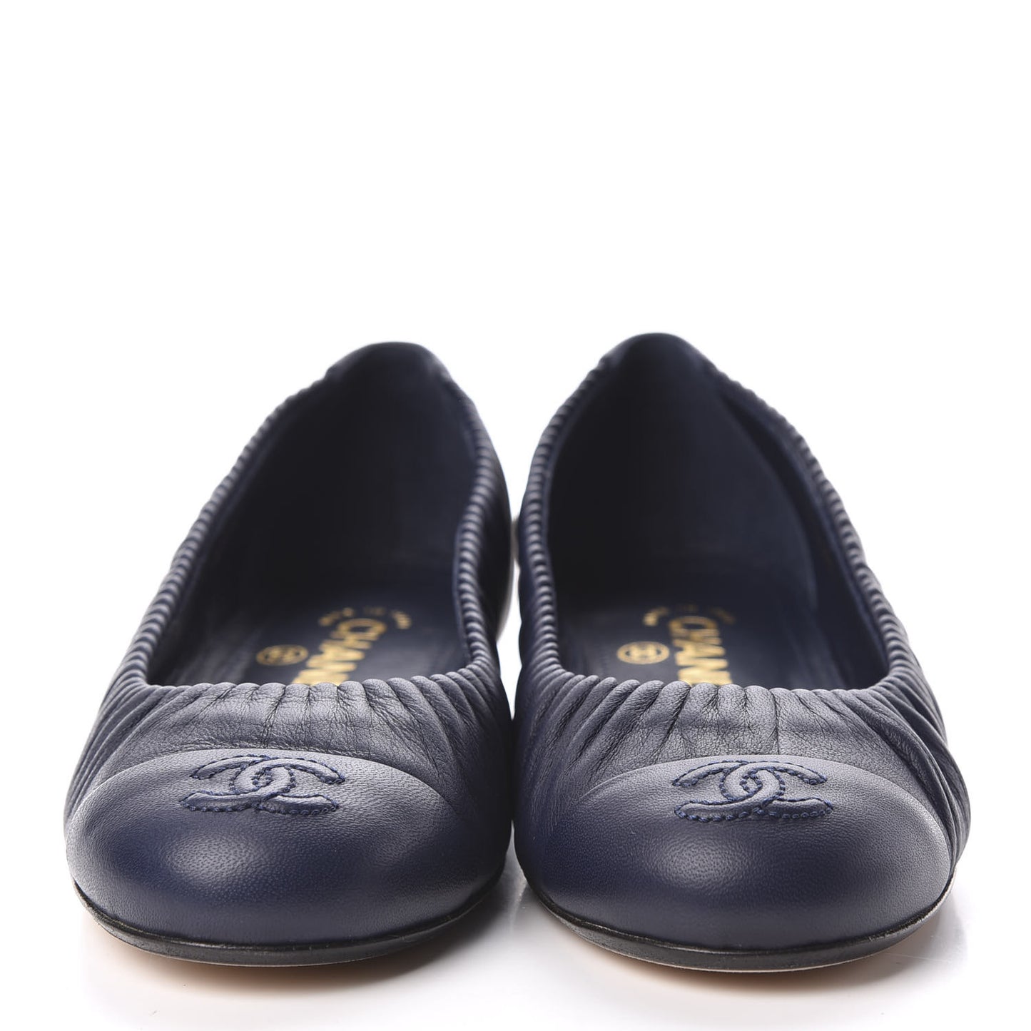 Lambskin CC Cap Toe Ballerina Flats 36 Navy