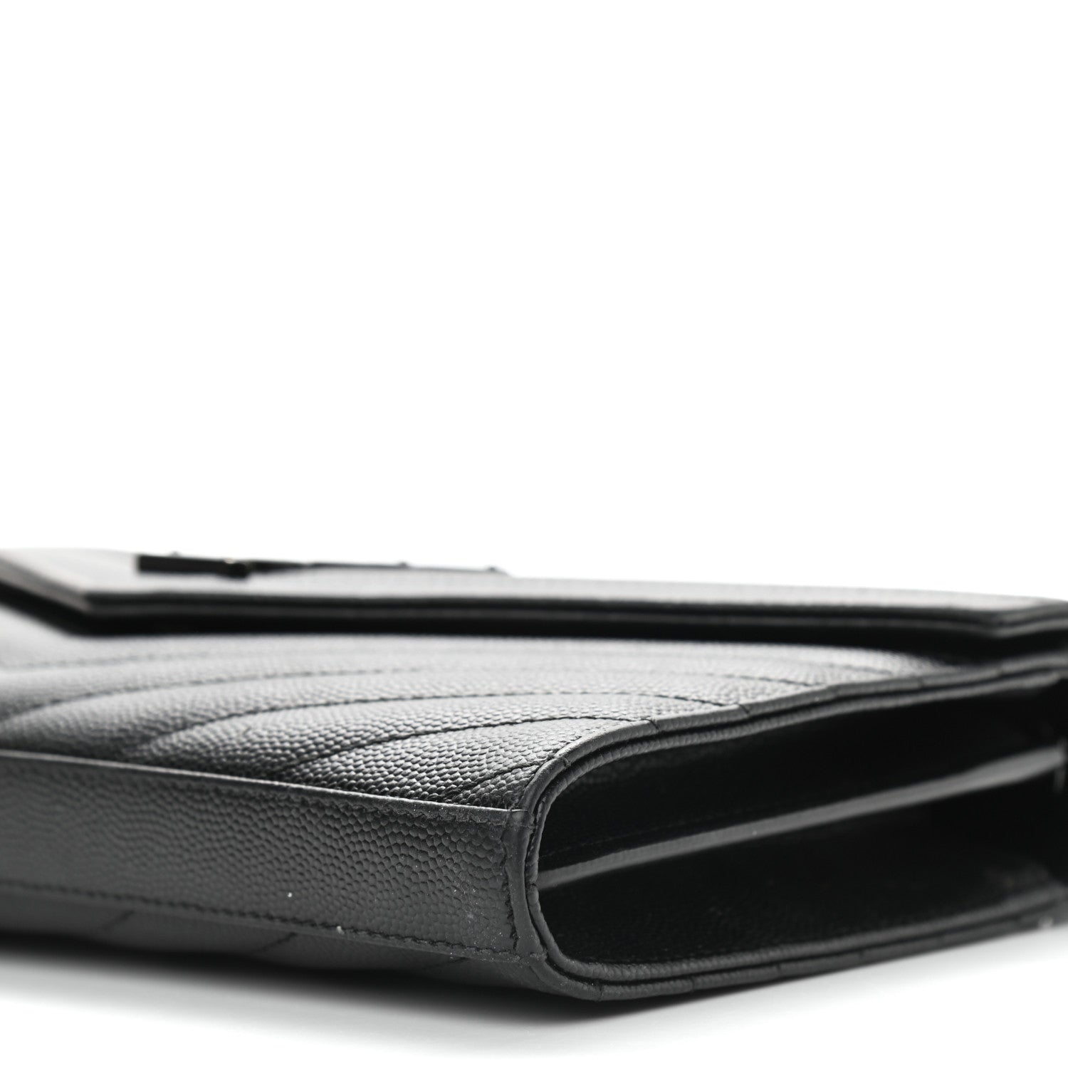 Saint Laurent Grain De Poudre Matelasse Chevron Monogram Chain Wallet Black 10 of 11