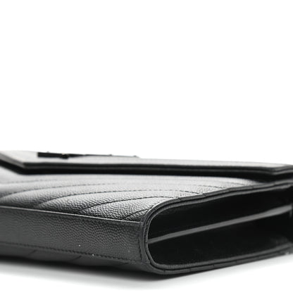Saint Laurent Grain De Poudre Matelasse Chevron Monogram Chain Wallet Black 10 of 11