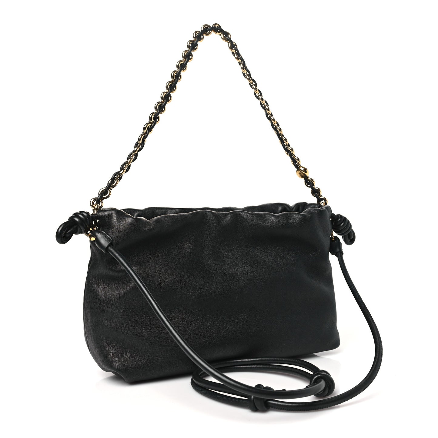 Mellow Nappa Donut Chain Flamenco Knot Clutch Black