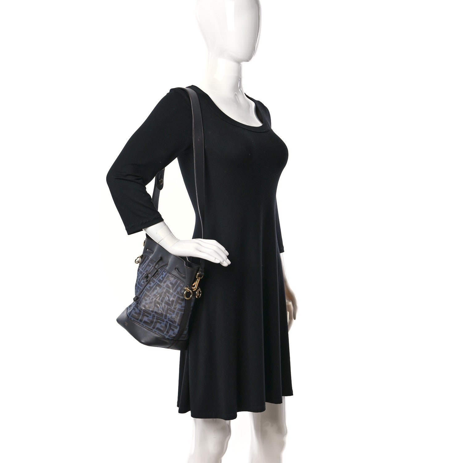 Fendi Mesh Vitello Grace F is Fendi FF 1974 Grande Mon Tresor Bucket Bag Azzurro Black Ebano 2 of 12