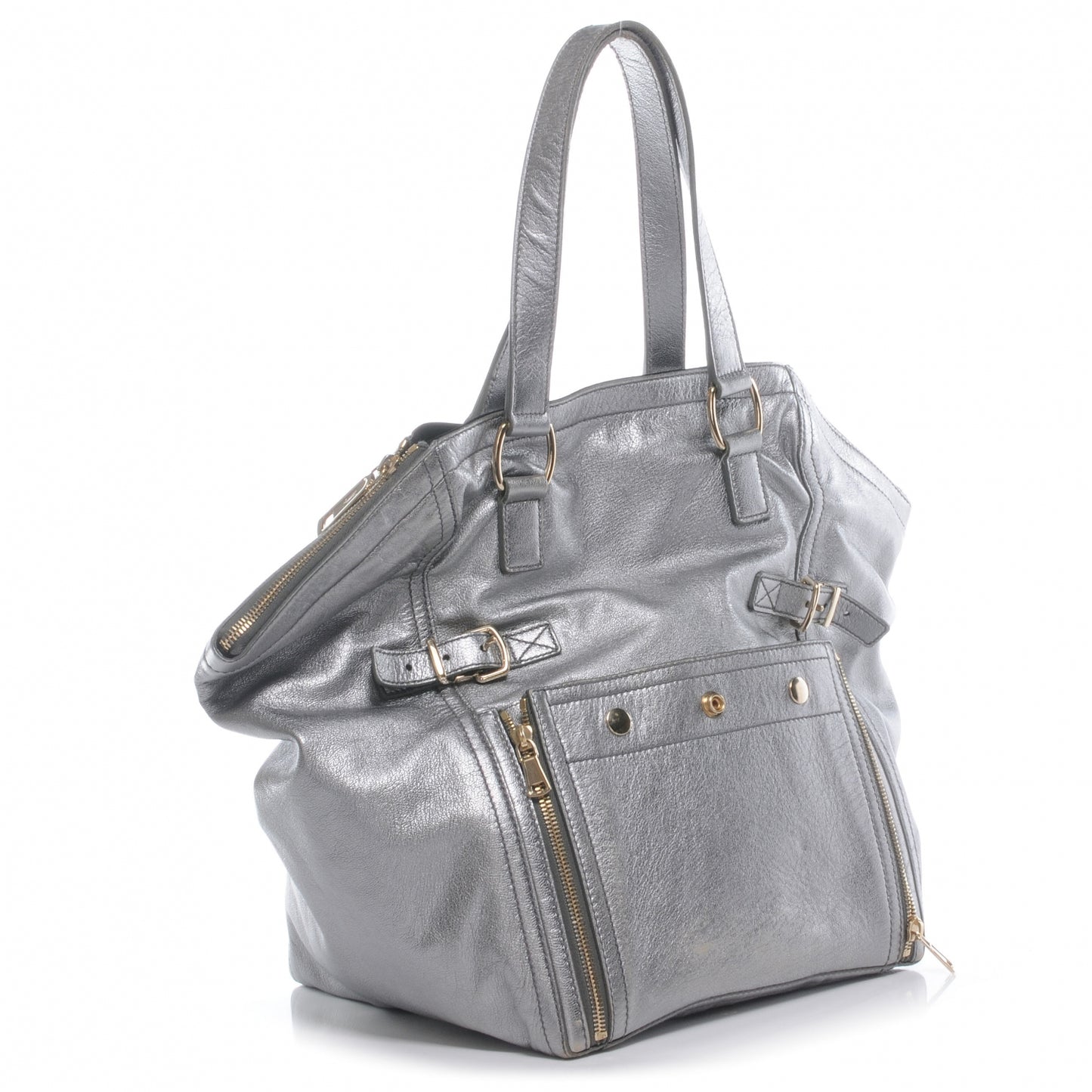 Leather Medium Downtown Tote Silver