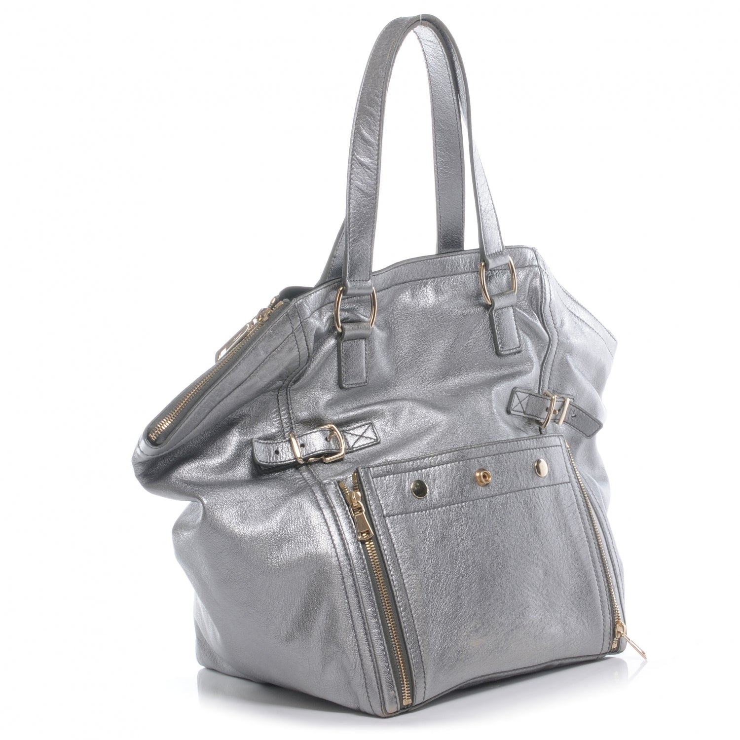 Saint Laurent Leather Medium Downtown Tote Silver 3 of 7