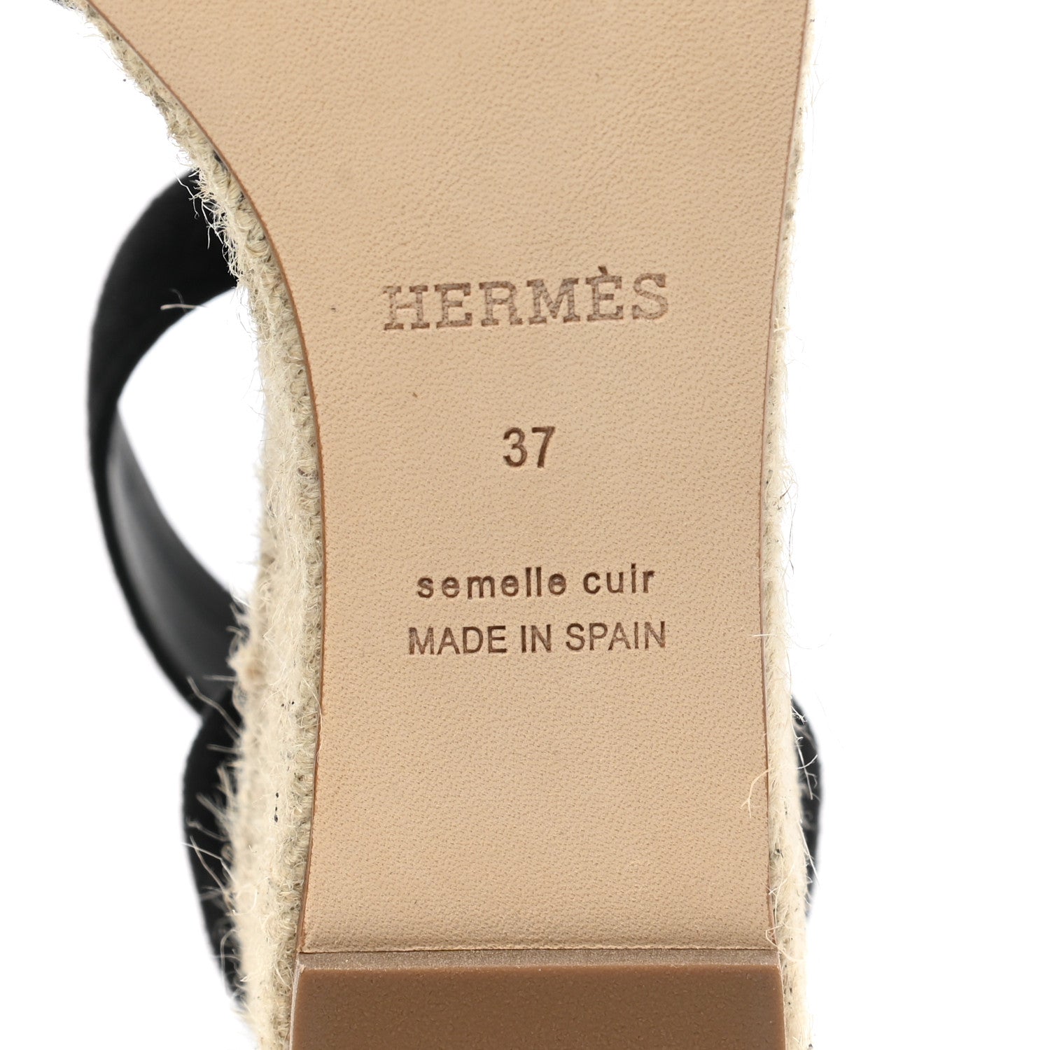Hermes Suede Elda Espadrille Wedge Sandals 37 Black 6 of 8