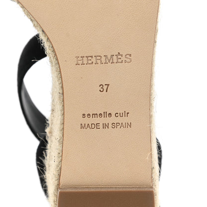 Hermes Suede Elda Espadrille Wedge Sandals 37 Black 6 of 8